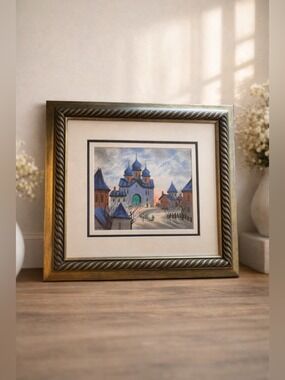 Anatole Krasnyansky – Signed Serigraph “Sunset Old Church in the Villa” Framed